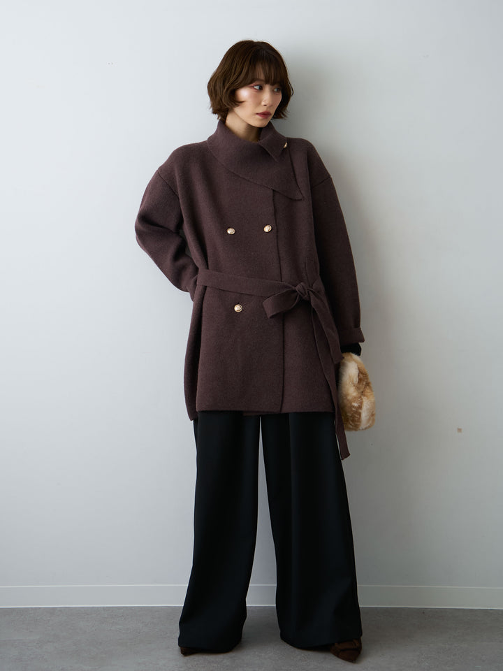 [予約]ゴールドボタンミディアムニットコート/brown