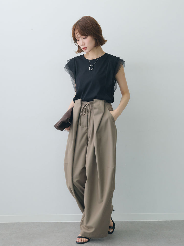 [SET]ショルダーチュールノースリTEE+ショルダーチュールノースリTEE(2set)