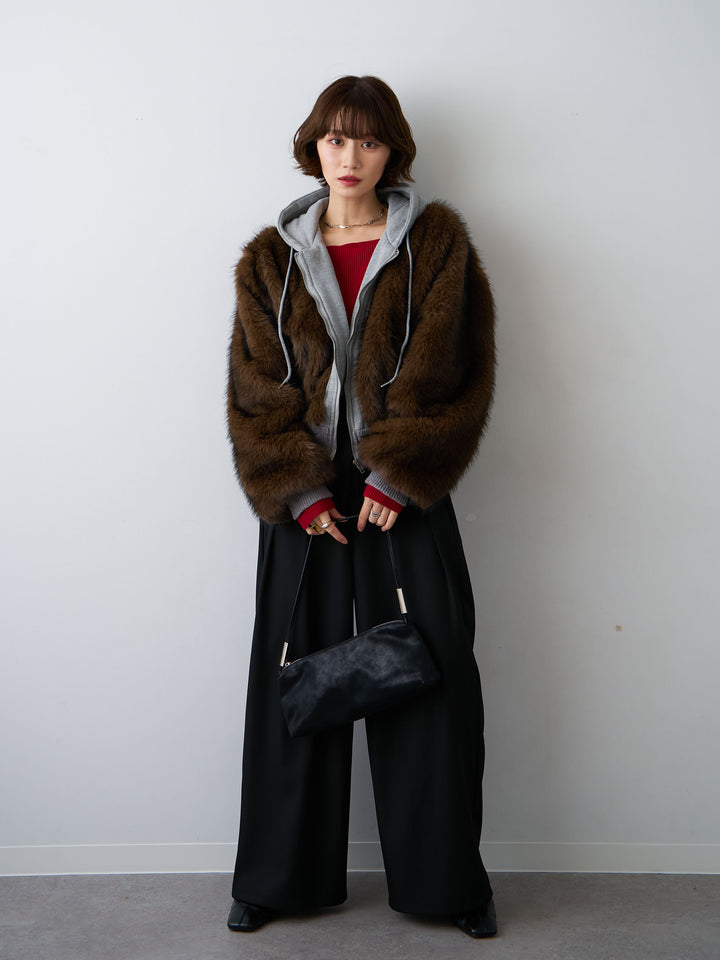 [SET]スウェットファードッキングフードブルゾン+ツイルタックワイドパンツ(2set)