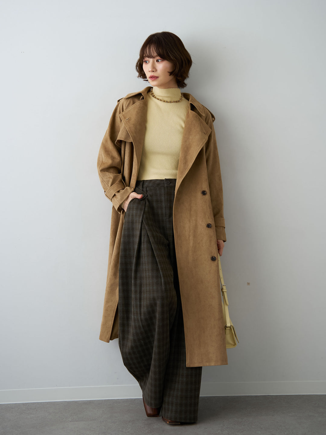 [SET]スウェードタッチロングトレンチコート+選べるアクセセット(2set)
