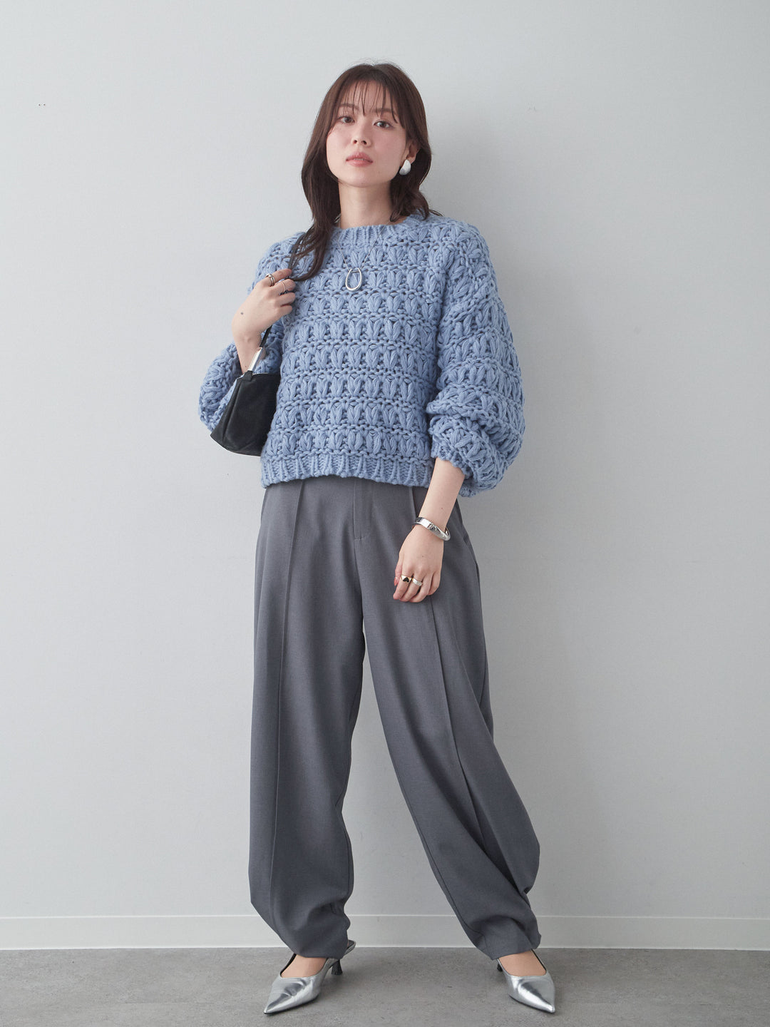 [予約]ループクロップニットトップス/blue