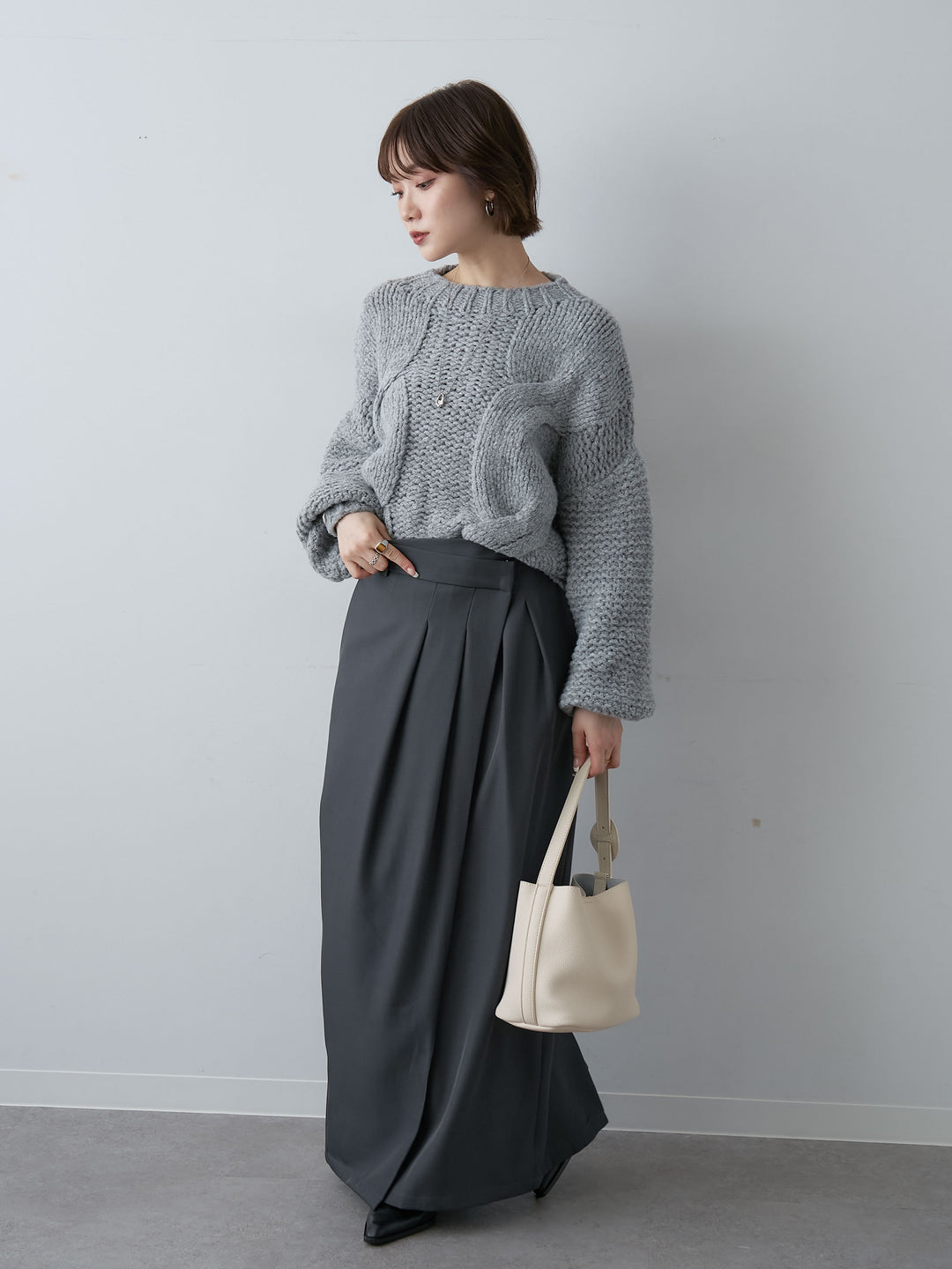 [予約]チャンキーケーブルニットトップス/gray