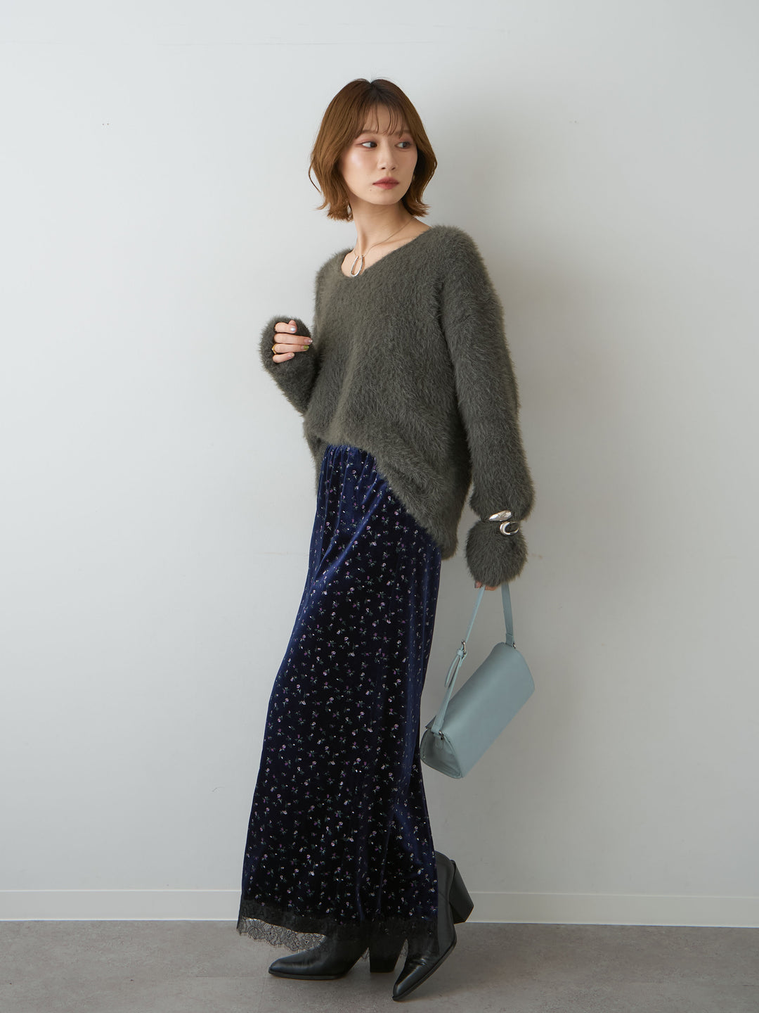 [予約]シャギーVネックニットトップス/khaki