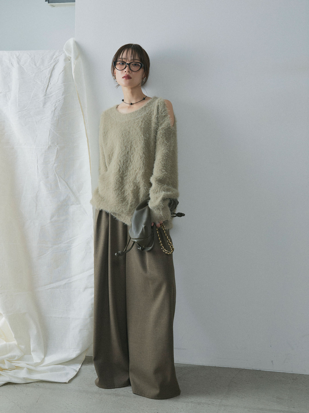 [予約]ショルダースリットシャギーニットプルオーバー/beige
