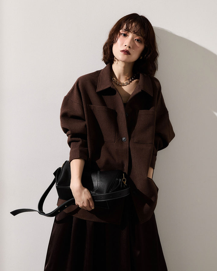 [予約]サテンワイドパンツ/brown