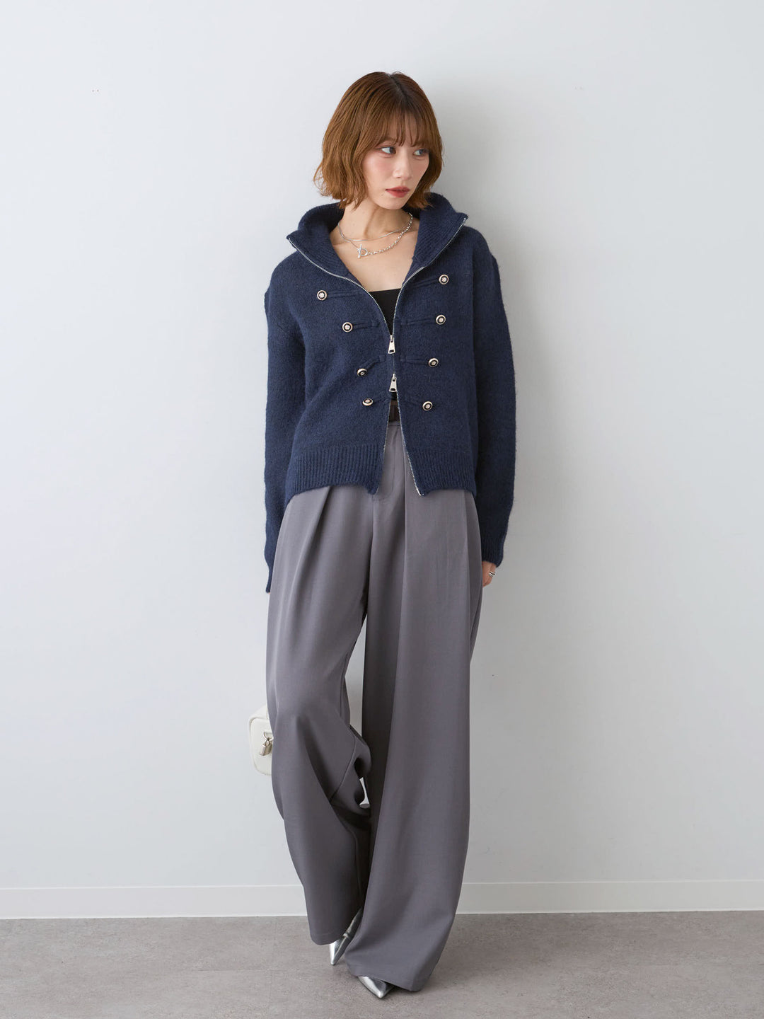 [予約]ナポレオンジップニットカーディガン/navy