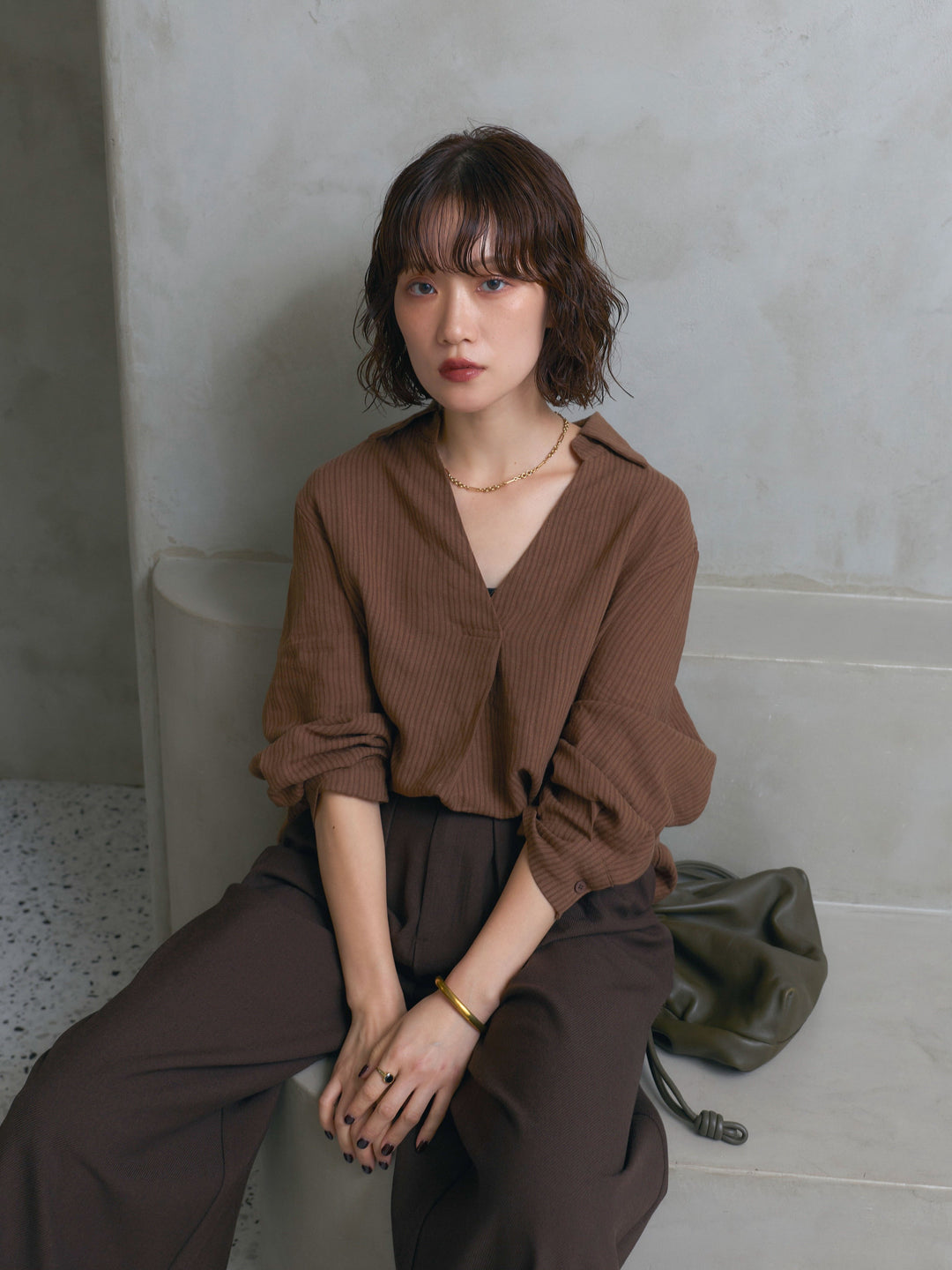 [予約]3タックワイドパンツ/brown