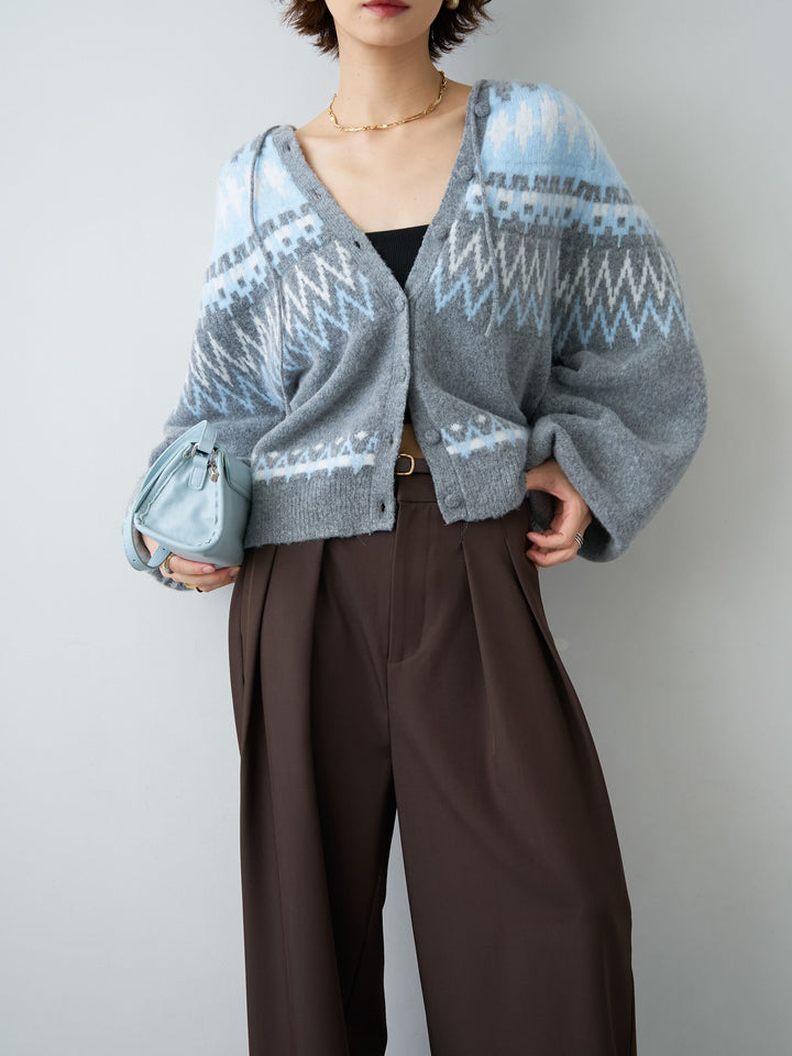 [SET]ノルディックフードカーディガン+ツイルタックワイドパンツ(2set)