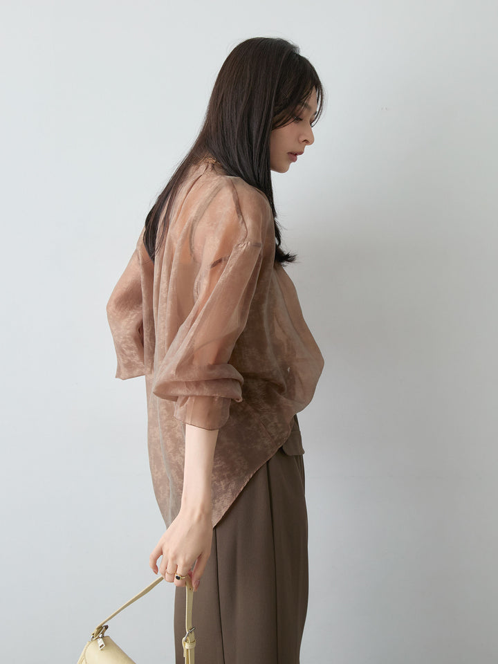 [予約]シアージャガードくるみボタンブラウス/brown