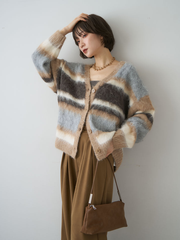 [予約]カラフルシャギーボーダーカーディガン/beige