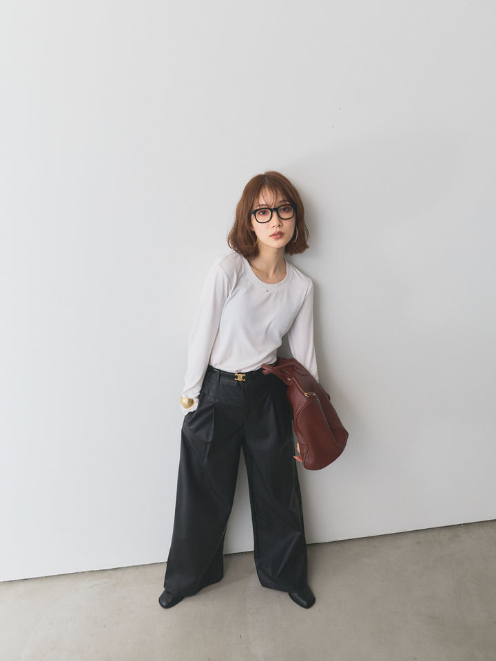 [予約]モチーフ付Uネックシアーカットソー/オフ