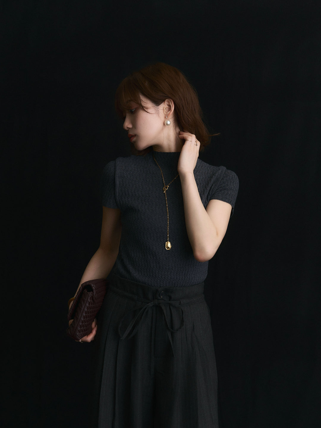 【Allure】[SET]デザインリブハーフニットトップス+デザインリブハーフニットトップス(2set)