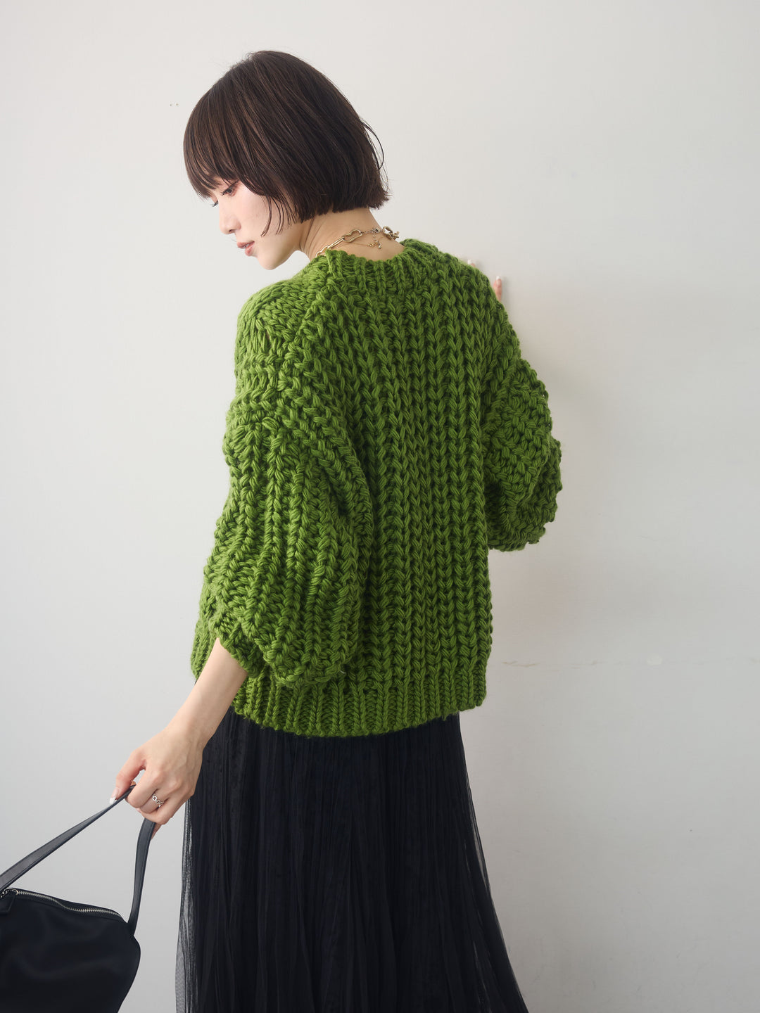 [予約]ボリュームケーブルニットプルオーバー/green