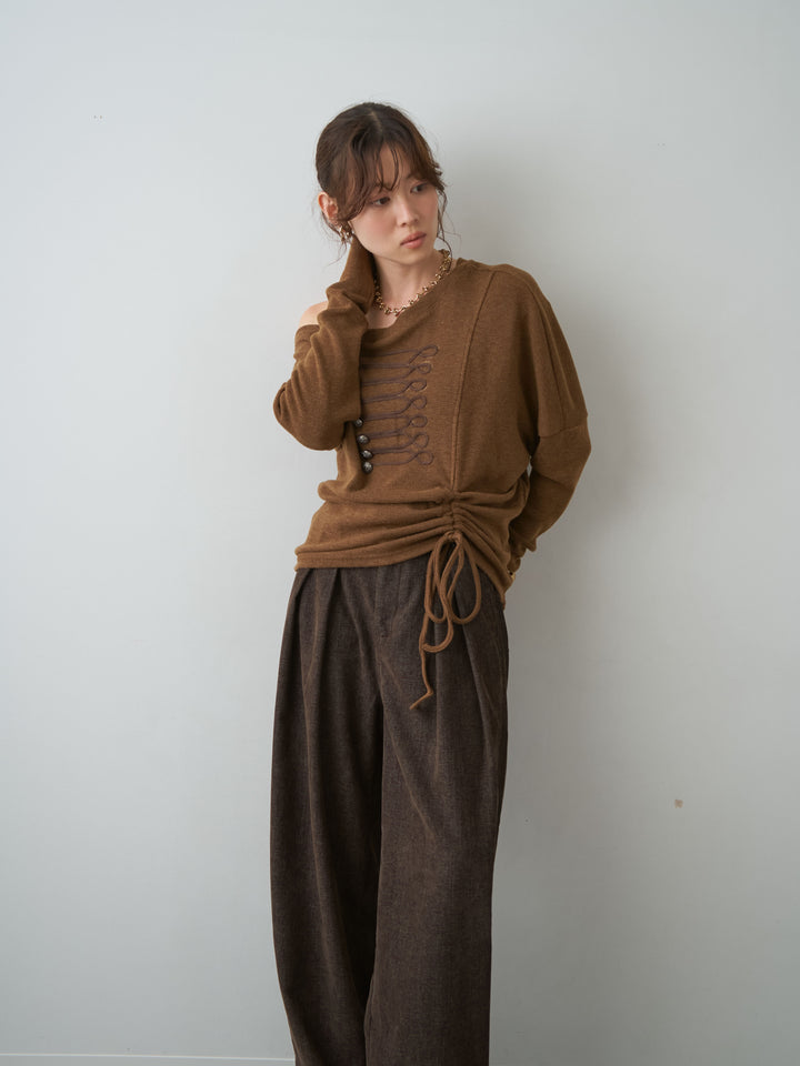 [SET]ナポレオンサイドギャザーワイドネックトップス+ナポレオンサイドギャザーワイドネックトップス(2set)