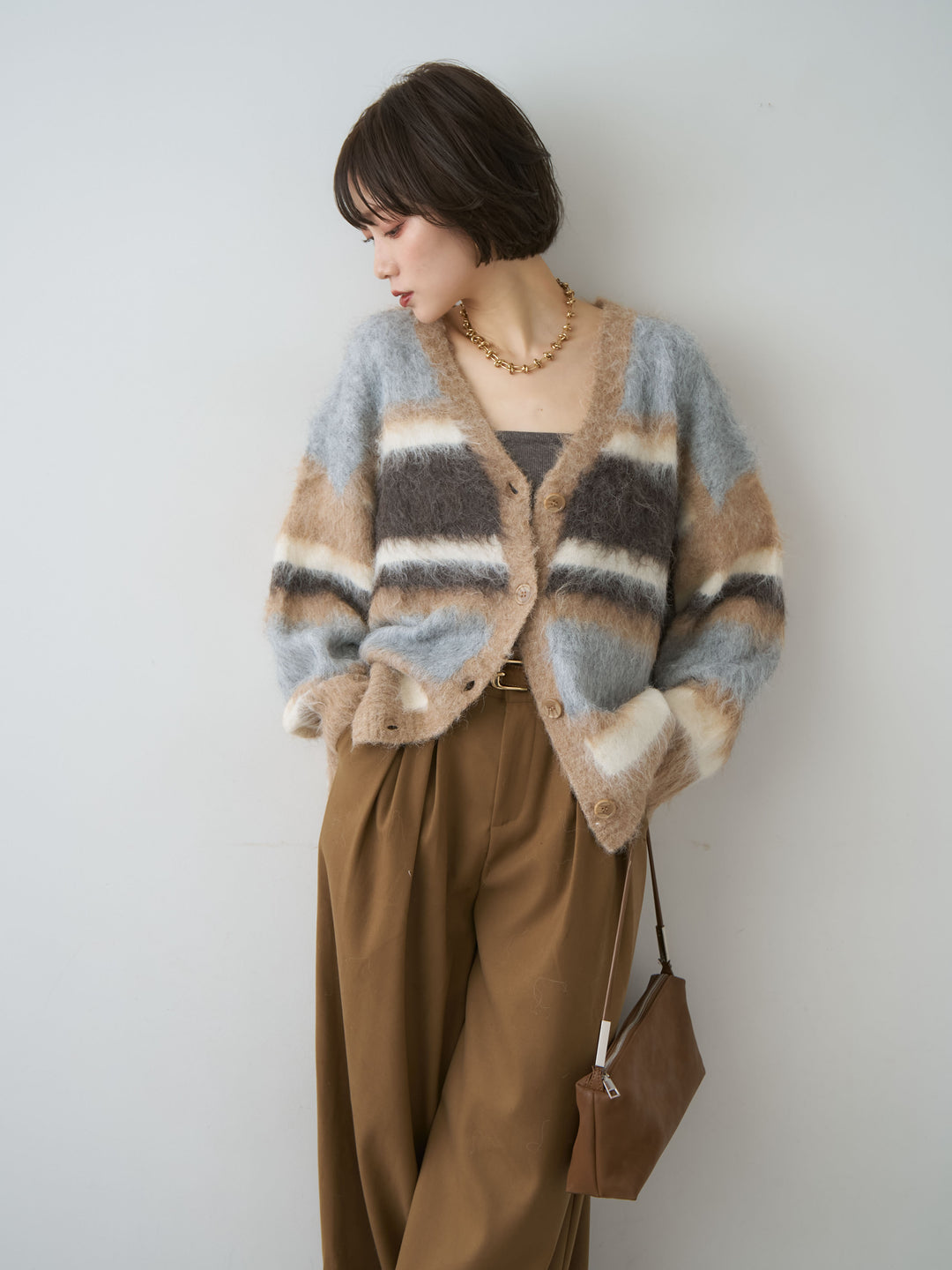 [予約]カラフルシャギーボーダーカーディガン/beige