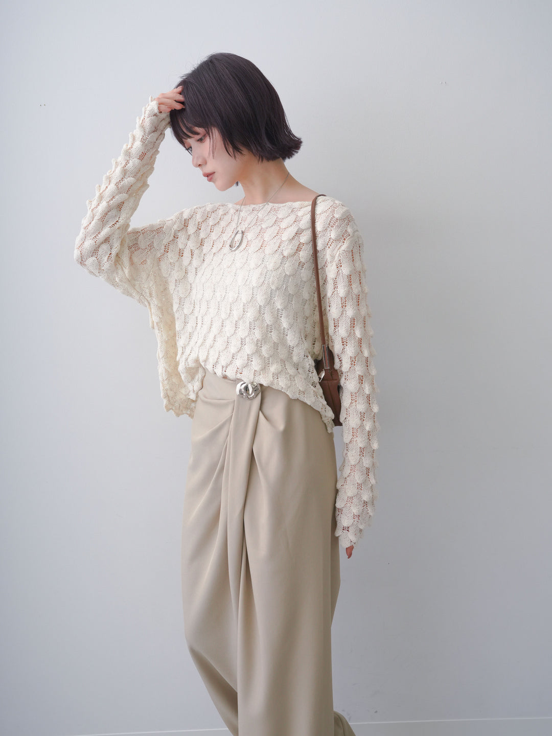 [SET]テクスチャードスカラップニットトップス+選べるアクセセット(2set)