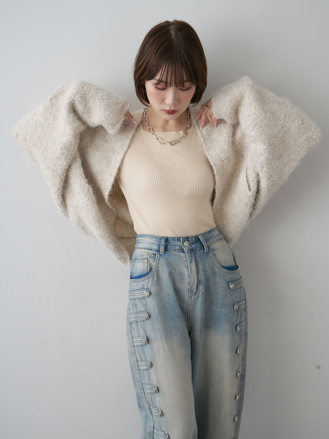 [SET]ブークレボレロカーディガン+ナポレオンライトウォッシュワイドデニム(2set)