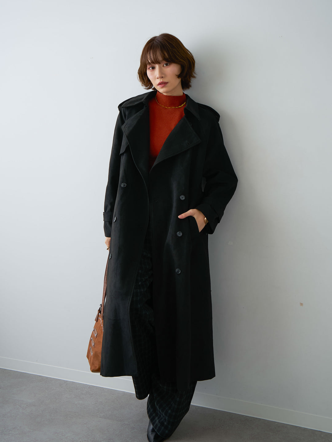 [SET]スウェードタッチロングトレンチコート+選べるアクセセット(2set)