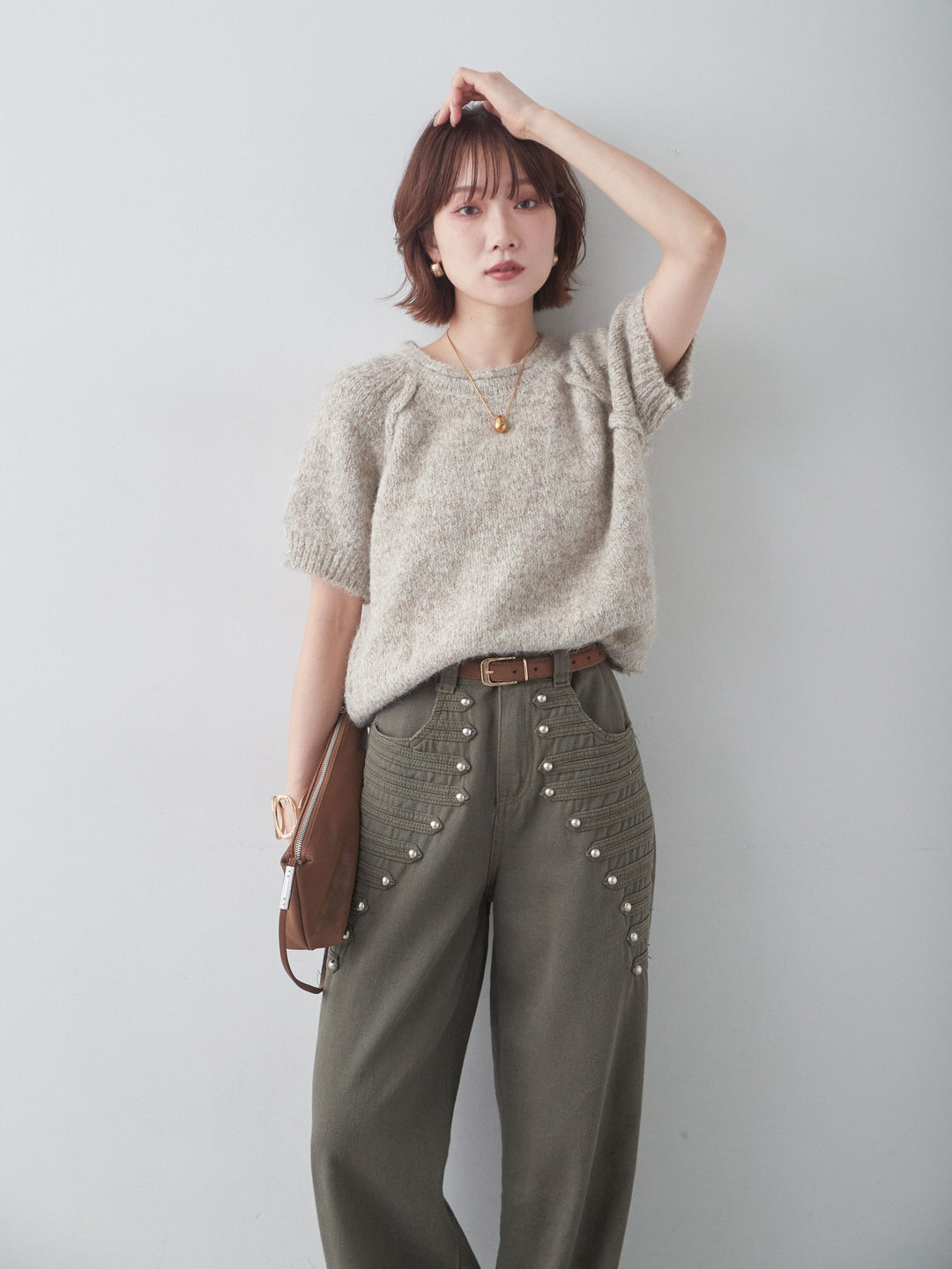 [予約]メランジショートニットトップス/beige