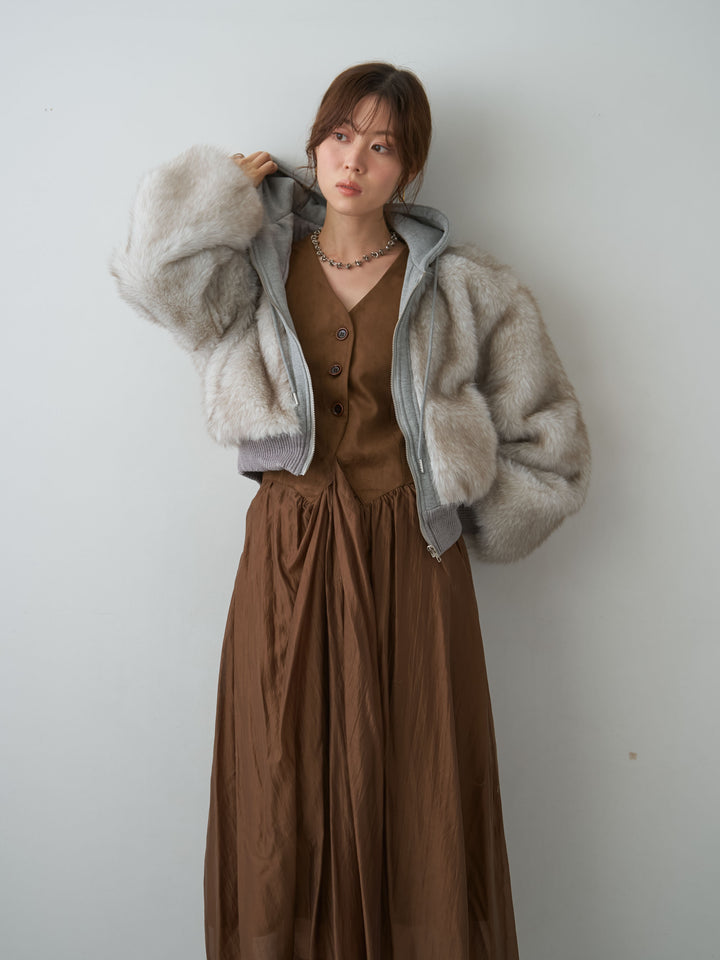 [予約]スウェードタッチ切り替えフレアワンピース/brown