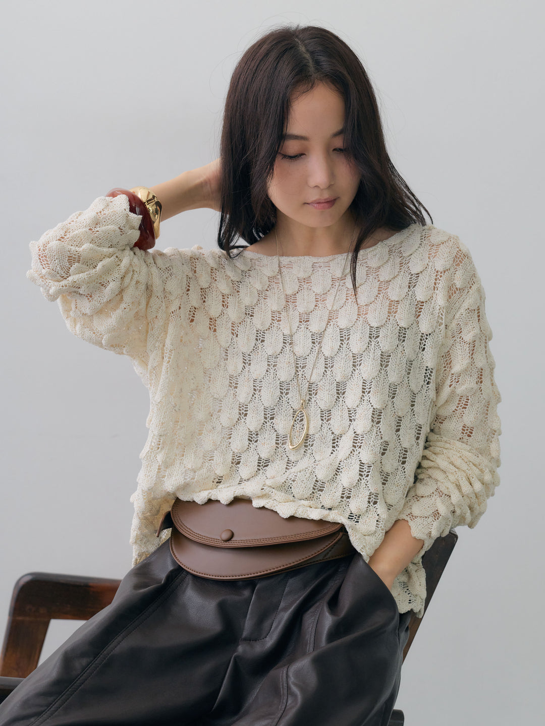 [SET]テクスチャードスカラップニットトップス+選べるアクセセット(2set)