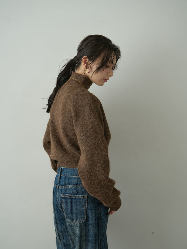 [予約]ウエストベルトハイネックニットトップス/brown