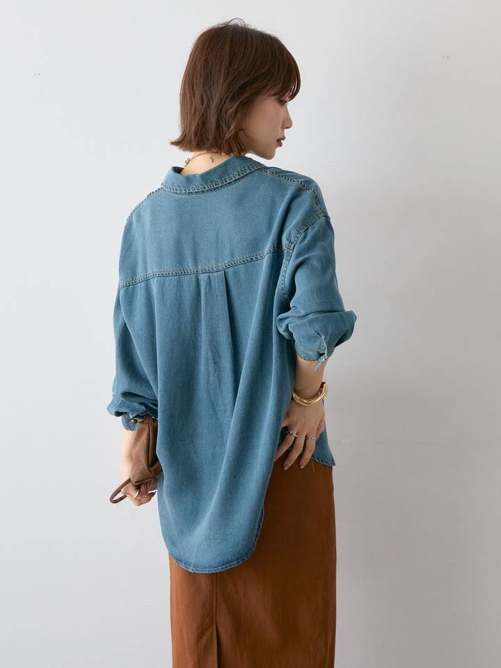 [予約]モチーフ刺繍デニムシャツ/blue