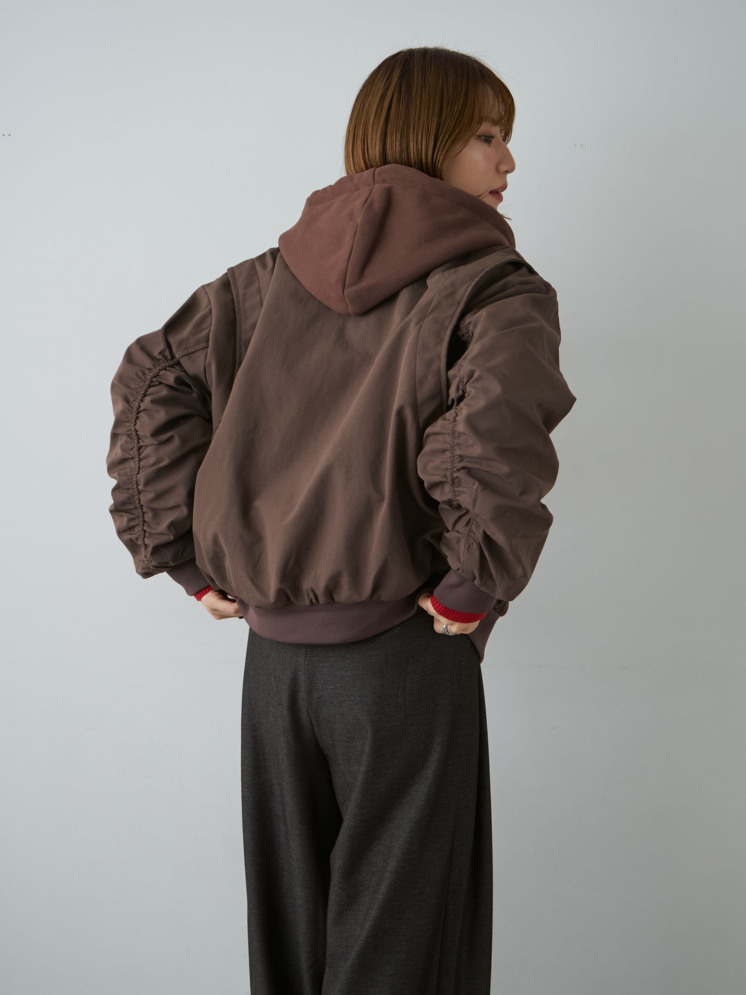 [予約]ナポレオンジップレイヤードブルゾン/brown