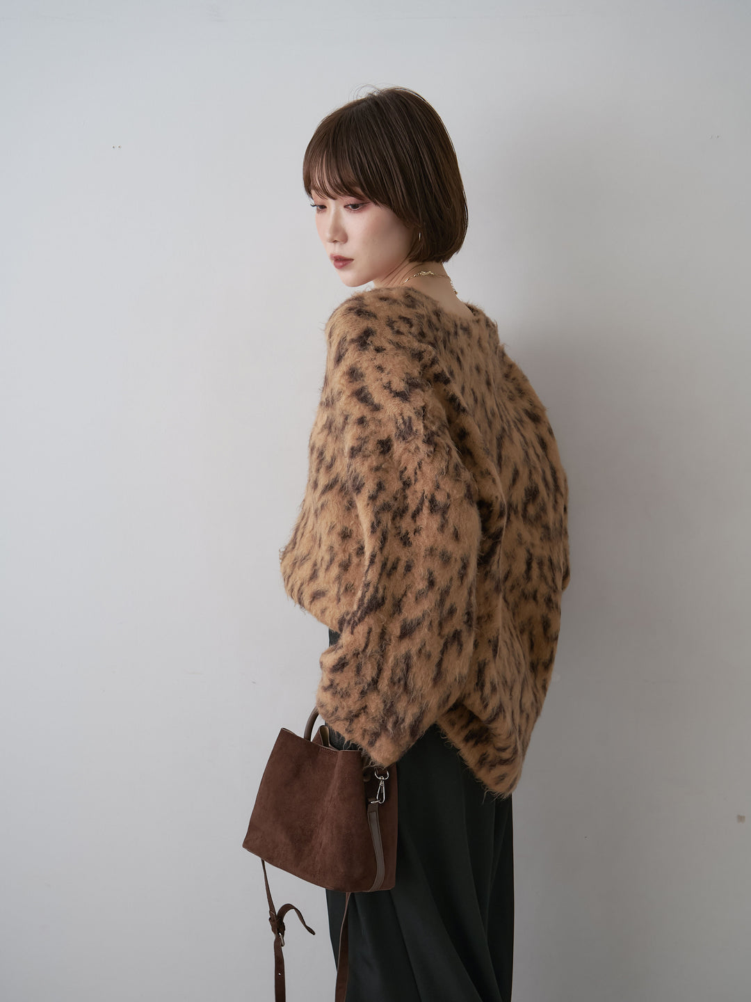 [SET]レオパードVネックシャギーニットトップス+選べるアクセセット(2set)