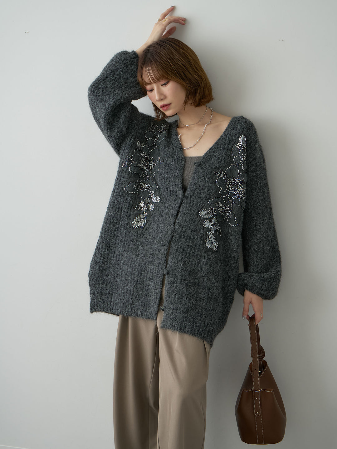 [SET]フローラルビーズニットロングカーディガン+フローラルビーズニットロングカーディガン(2set)