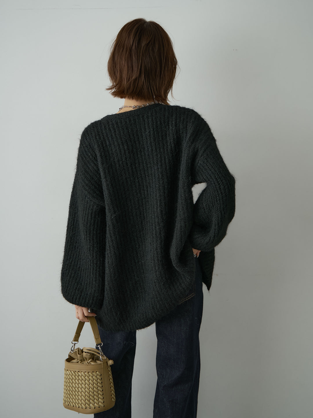 [予約]フローラルビーズニットロングカーディガン/black
