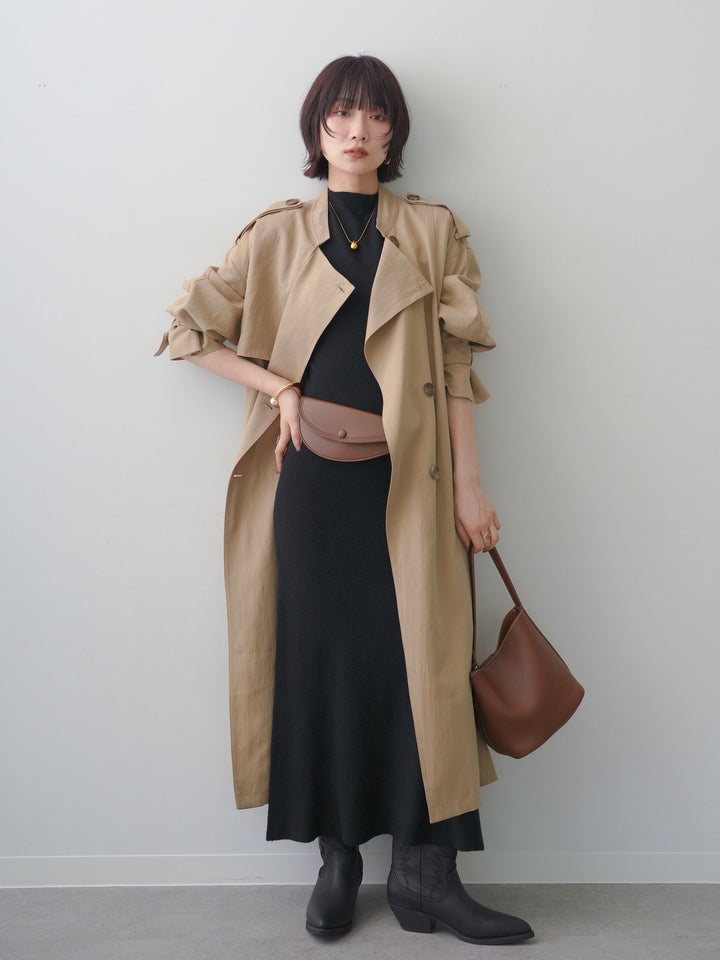 [予約]ボトルネックスリムシェイプフレンチニットワンピース/black