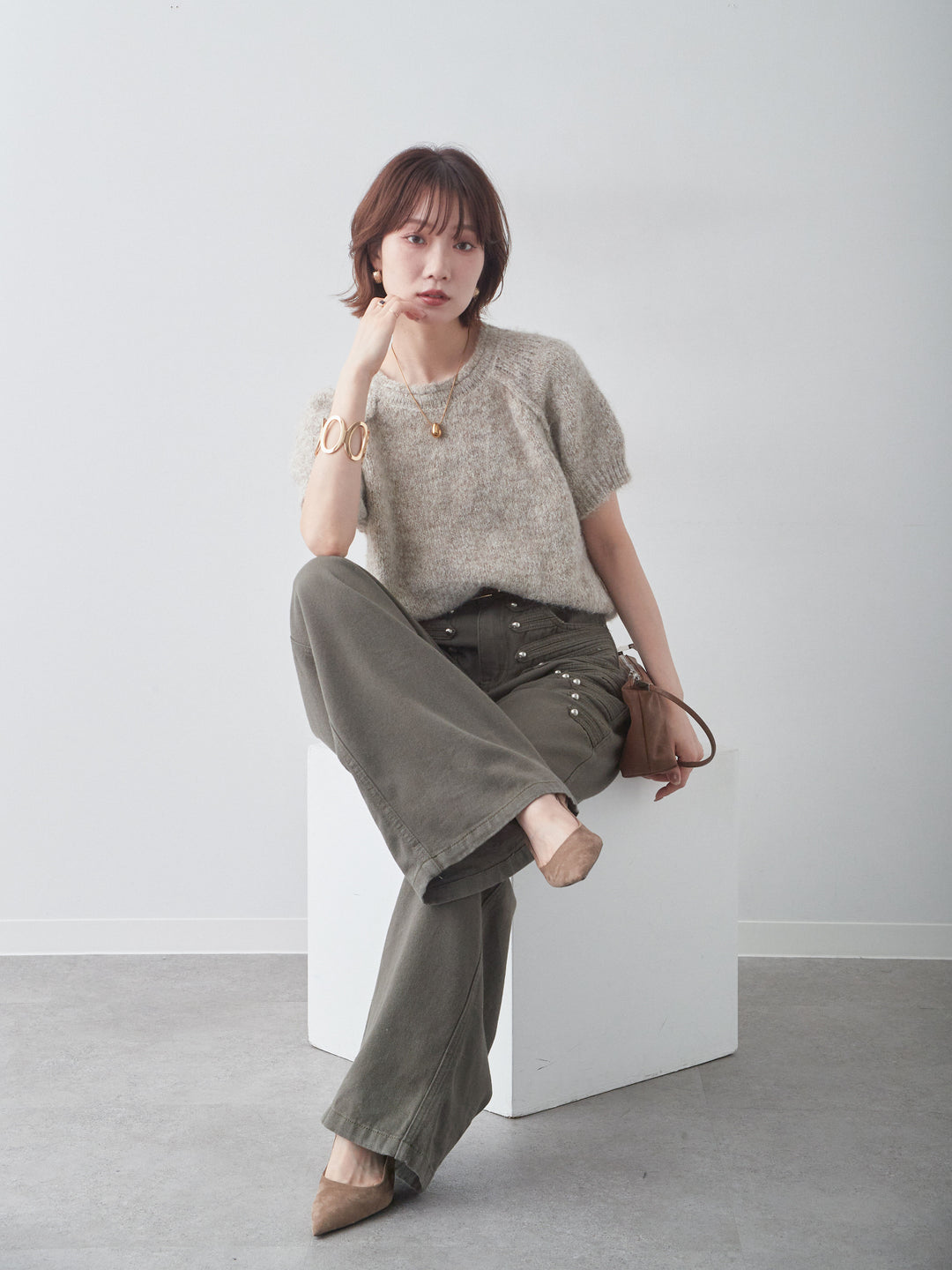 [予約]メランジショートニットトップス/beige