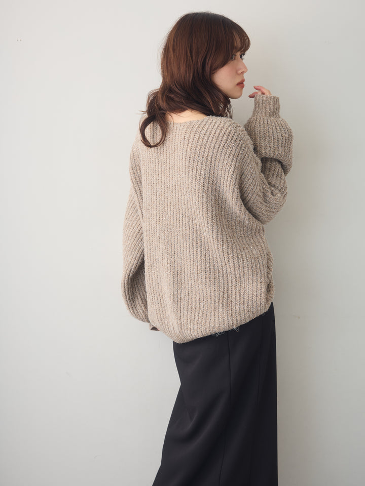 [予約]バルーンスリーブスパンリブニットトップス/beige