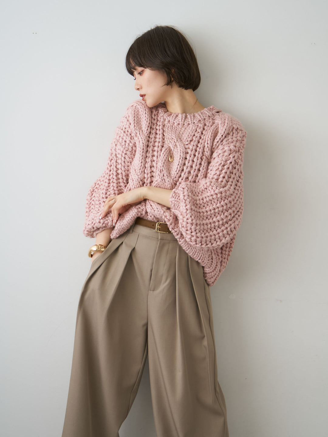 [予約]ボリュームケーブルニットプルオーバー/pink
