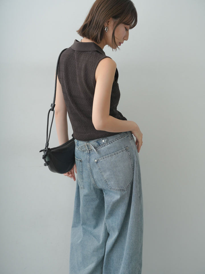 [予約]スキッパーカラー透かし編みニットトップス/brown