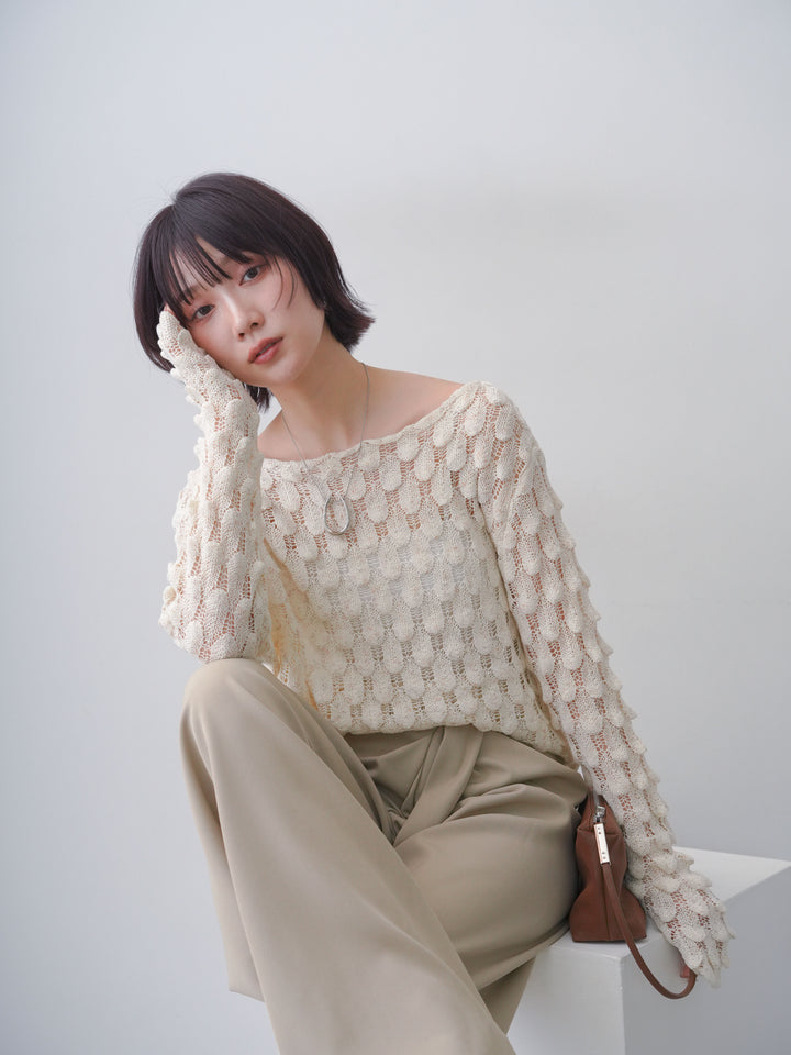 [SET]テクスチャードスカラップニットトップス+選べるアクセセット(2set)