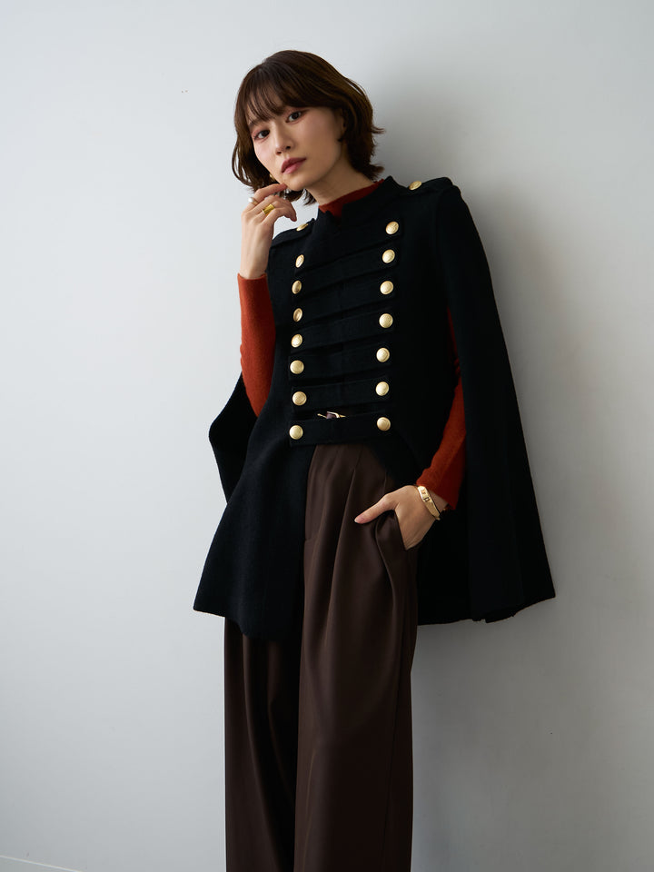 [SET]ゴールドボタンナポレオンケープ+ツイルタックワイドパンツ(2set)
