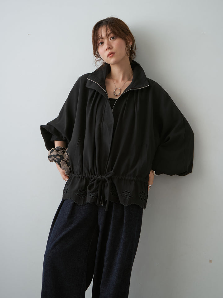 [SET]ヘムカットワークブルゾン+ベロアデニムタックワイドパンツ(2set)