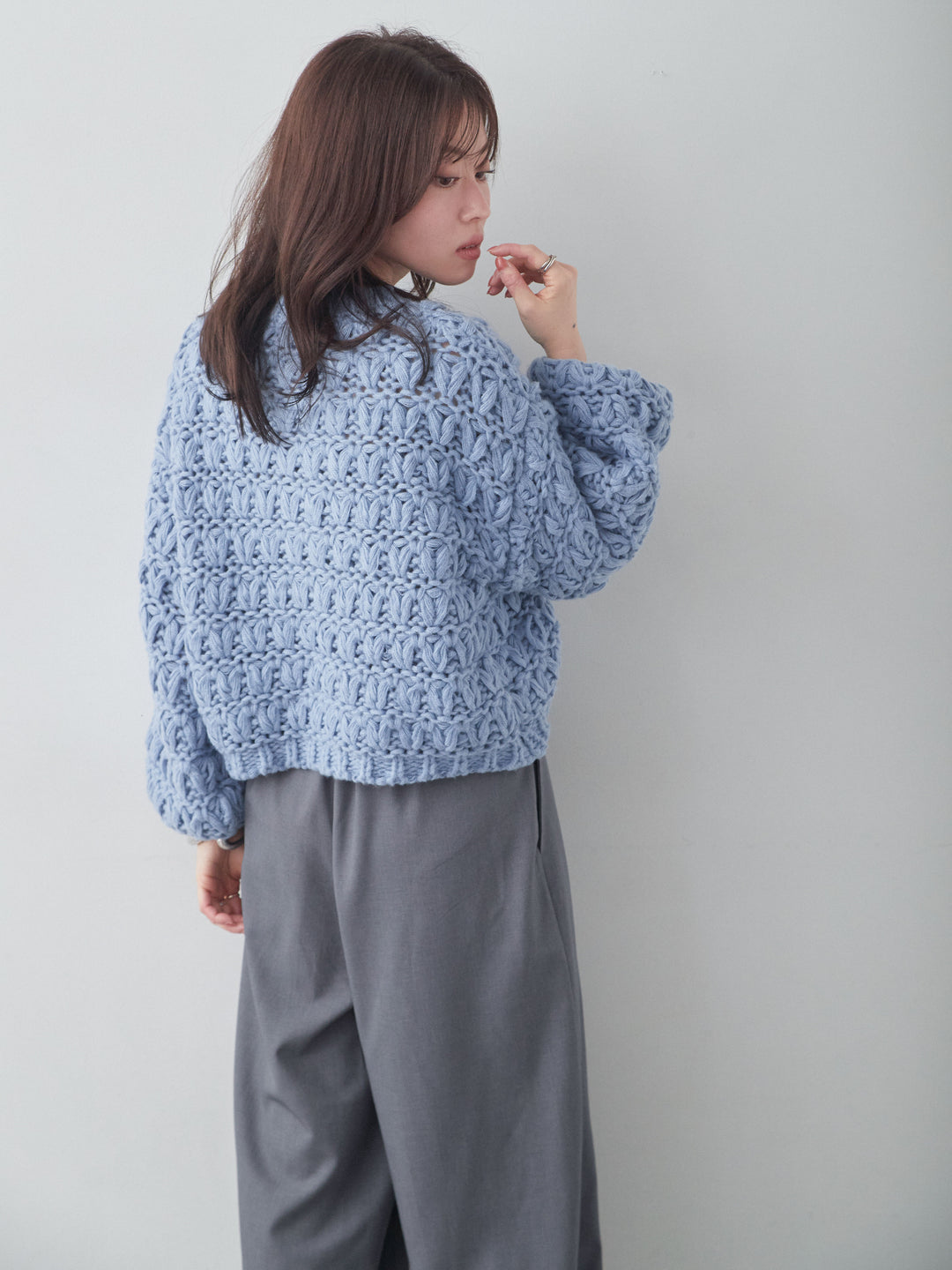[予約]ループクロップニットトップス/blue