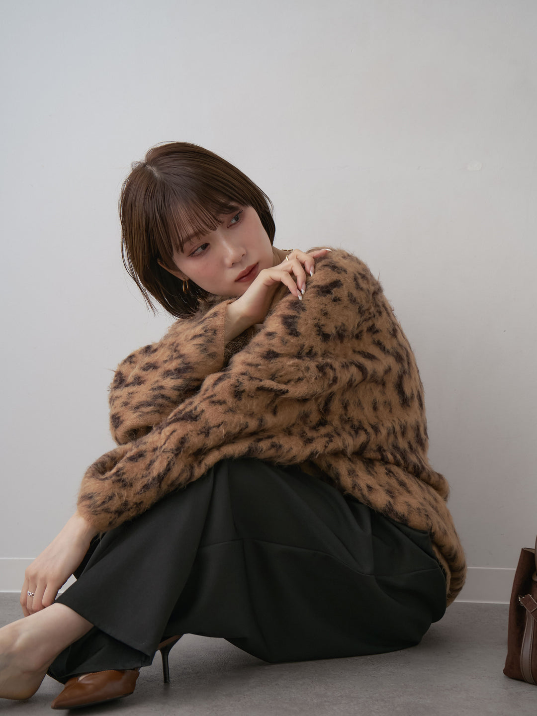 [SET]レオパードVネックシャギーニットトップス+レオパードVネックシャギーニットトップス(2set)