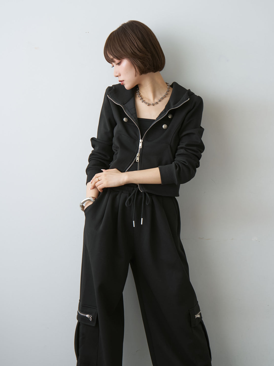 [SET]ナポレオンスウェットフーディー＆カーゴパンツSET UP(2SET)/black