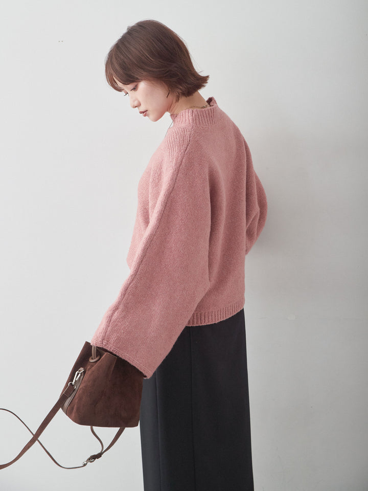 [予約]ワイドスリーブボトルネックニットトップス/red