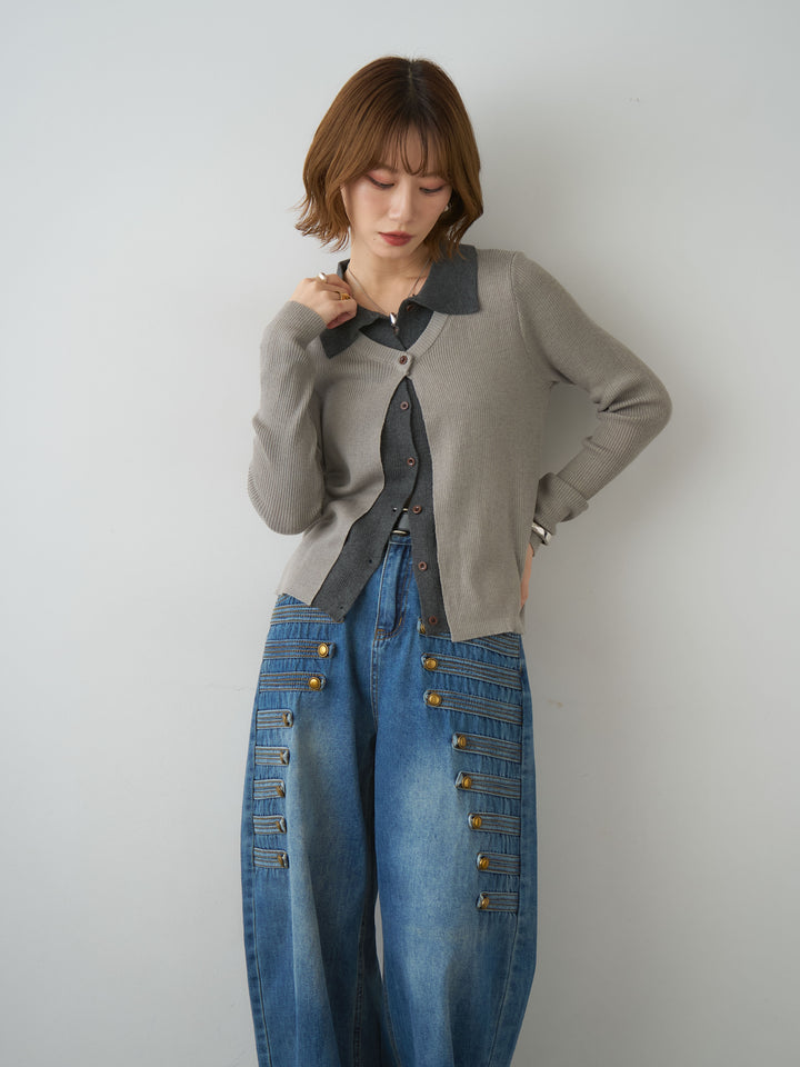 [予約]フロントレイヤードデザインリブニットシャツ/gray