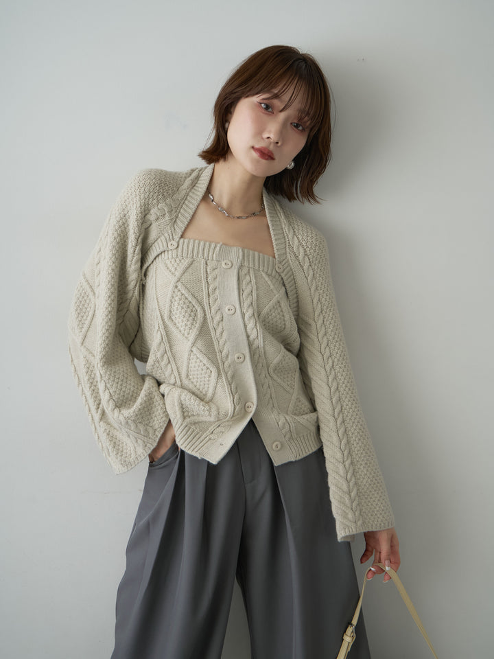 [SET]ケーブルベアトップ＆ボレロSET UP(2SET)+ベルトループデザインワイドパンツ(2set)