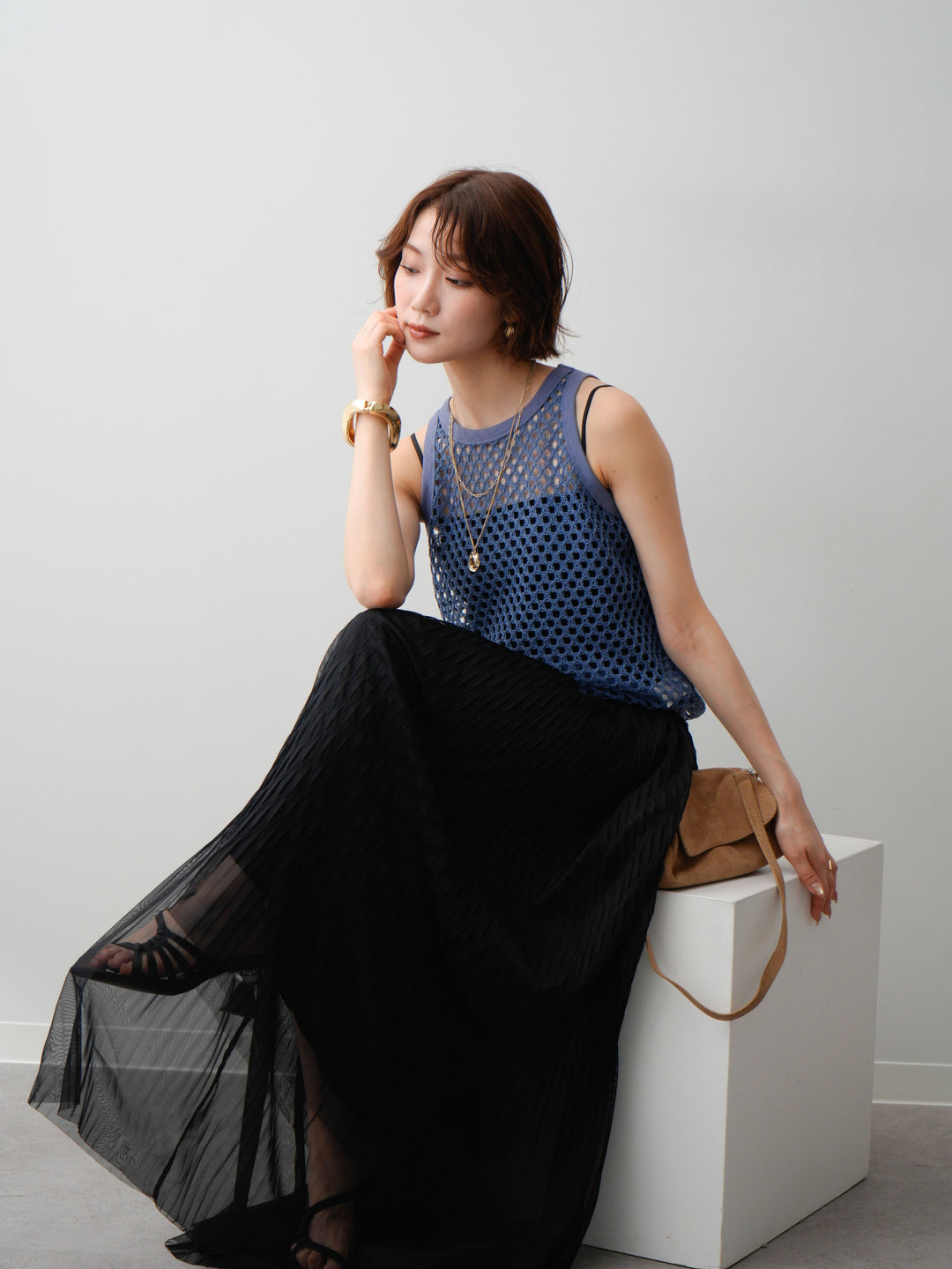 [予約]リブトリムメッシュアメスリトップス/blue