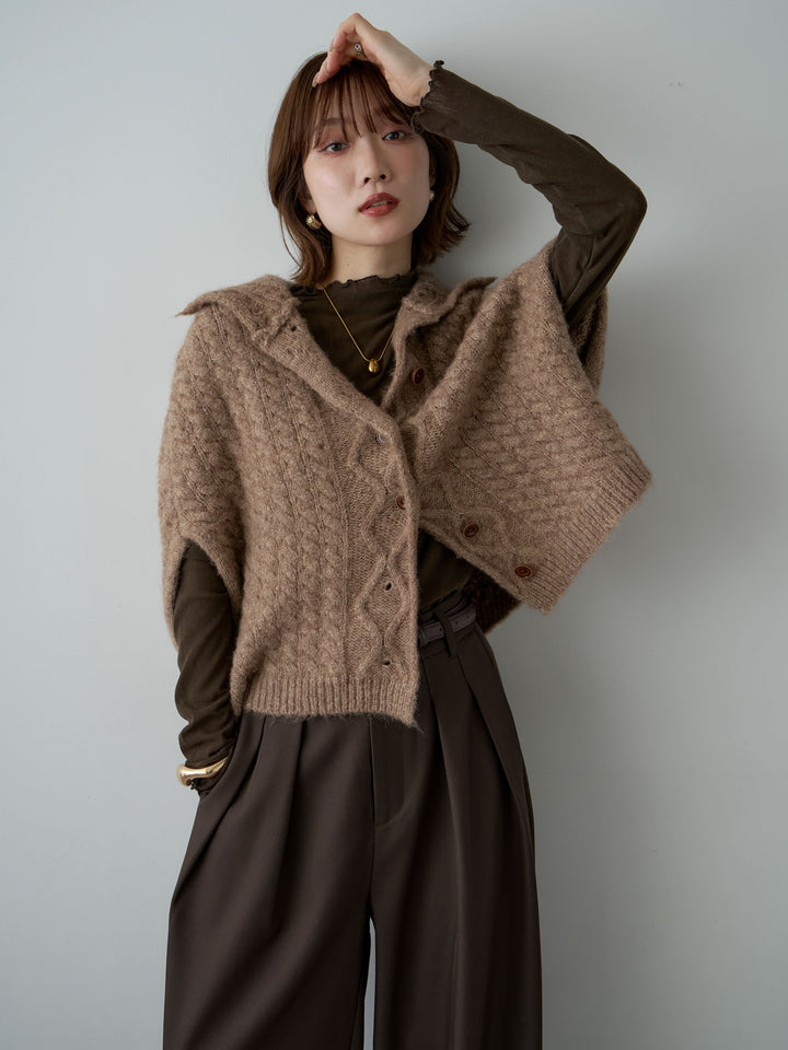 [予約]ケーブルケープニットトップス/brown