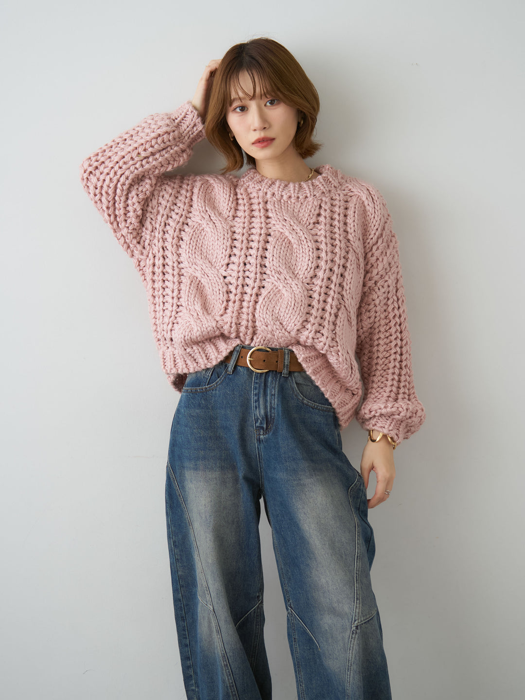 [SET]ボリュームケーブルニットプルオーバー+選べるアクセセット(2set)
