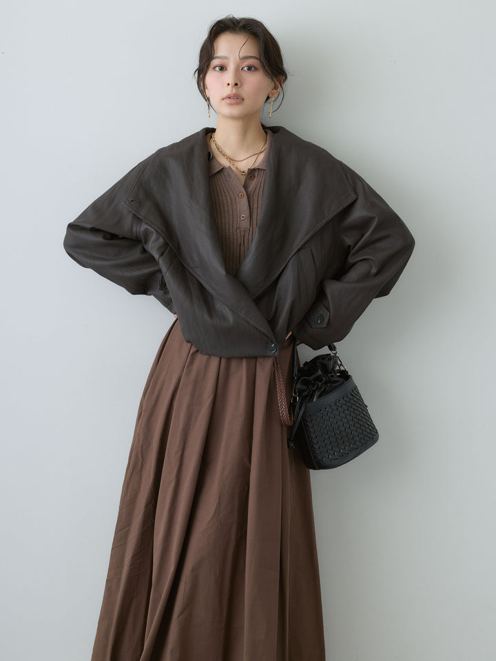 [予約]ニットコンビフレアワンピース/brown