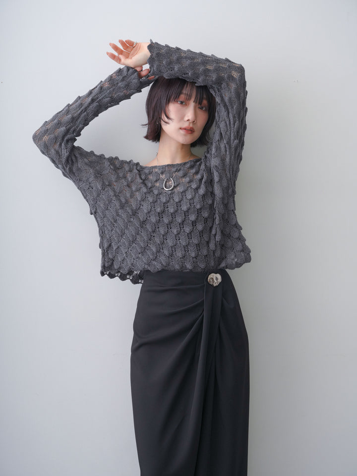 [SET]テクスチャードスカラップニットトップス+選べるアクセセット(2set)